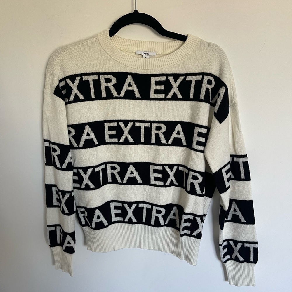 Bar III Cream and Black Graphic Sweater
